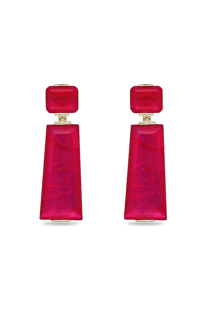Gold Finish Deep Pink Moon Stone Dangler Earrings In Sterling Silver by MISS JO at Pernia's Pop Up Shop