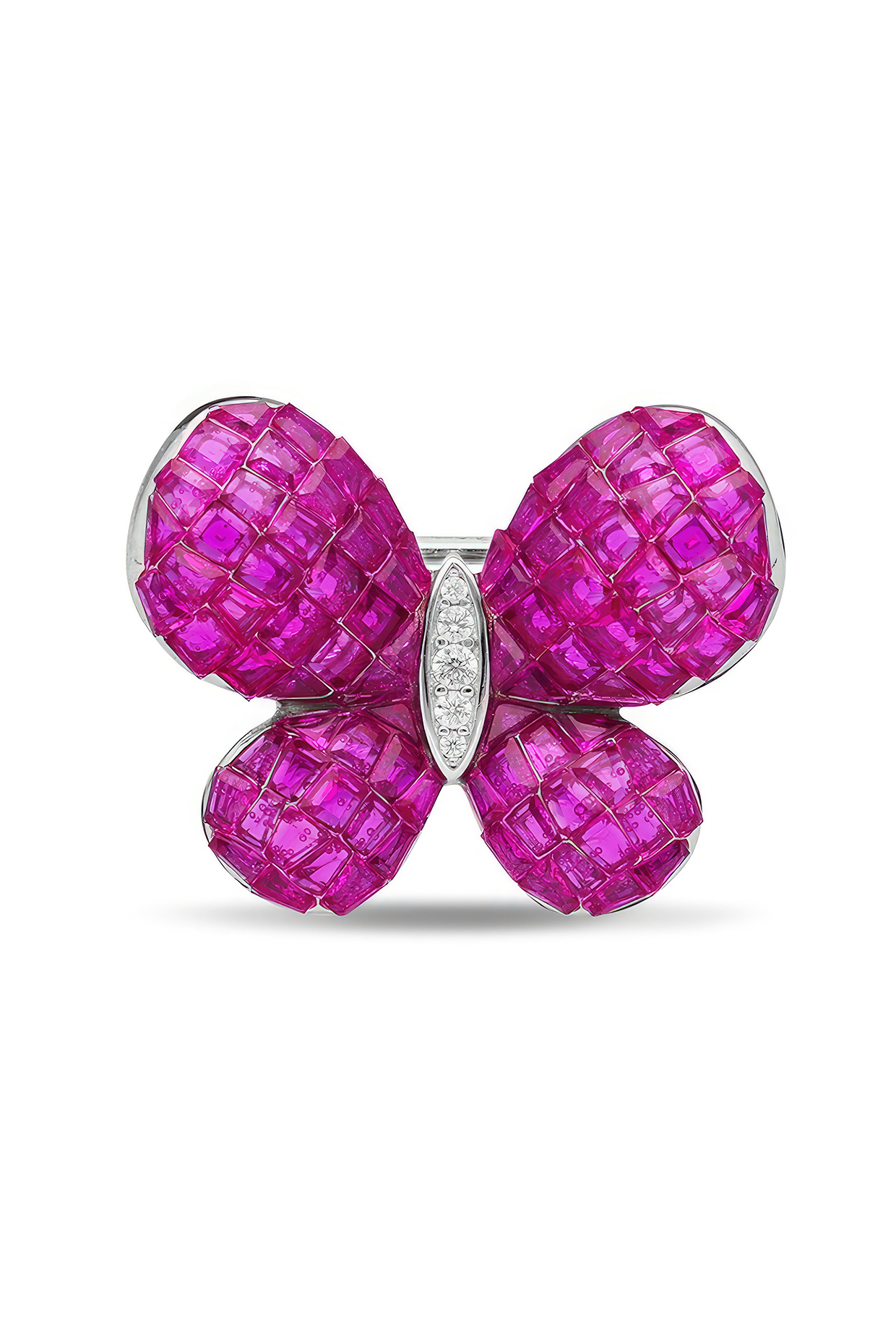White Rhodium Finish Ruby Spinel Stone Butterfly Brooch In Sterling Silver by MISS JO at Pernia's Pop Up Shop