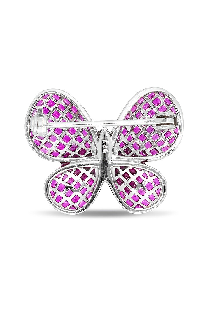 White Rhodium Finish Ruby Spinel Stone Butterfly Brooch In Sterling Silver by MISS JO at Pernia's Pop Up Shop