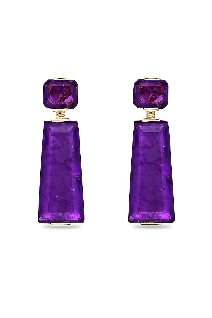 Gold Finish Purple Moon Stone Dangler Earrings In Sterling Silver by MISS JO at Pernia's Pop Up Shop