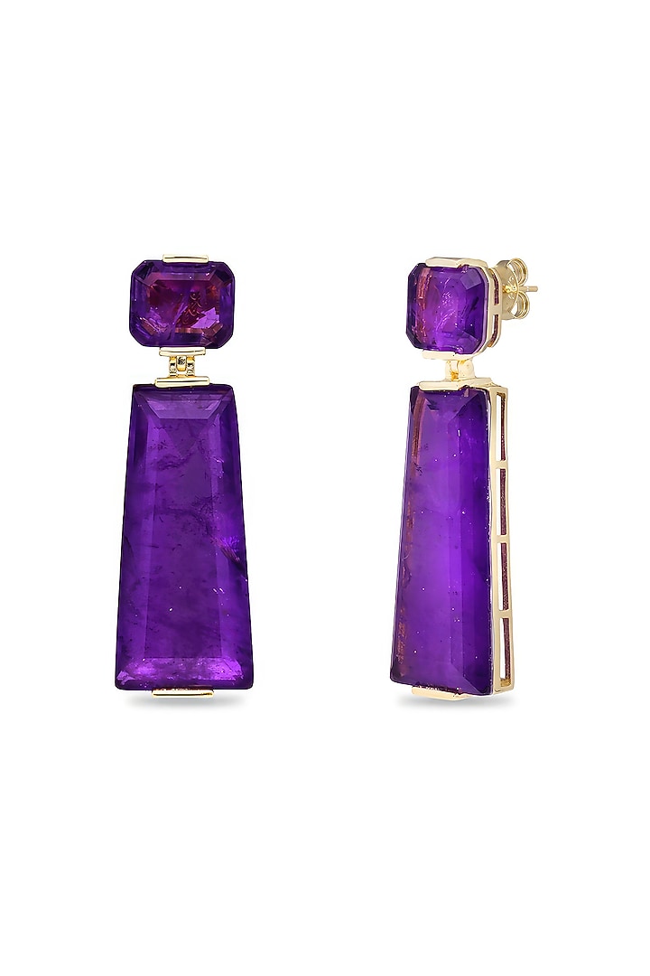 Gold Finish Purple Moon Stone Dangler Earrings In Sterling Silver by MISS JO at Pernia's Pop Up Shop
