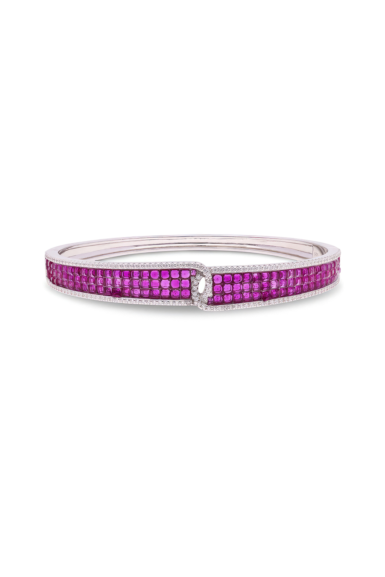 White Rhodium Finish Ruby Spinel Stone Bangle In Sterling Silver by MISS JO at Pernia's Pop Up Shop