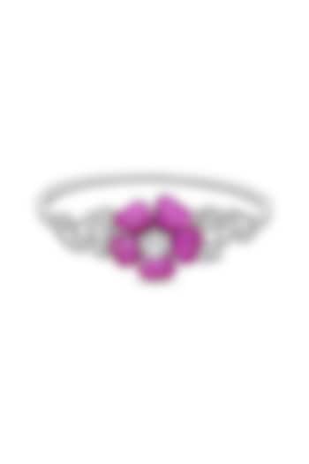 White Rhodium Finish Ruby Spinel Stone Cuff Bracelet In Sterling Silver by MISS JO at Pernia's Pop Up Shop