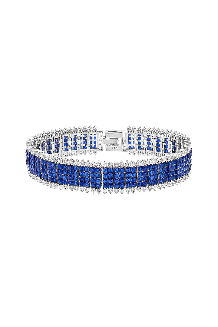 White Rhodium Finish Sapphire Spinel Stone Tennis Bracelet In Sterling Silver by MISS JO at Pernia's Pop Up Shop