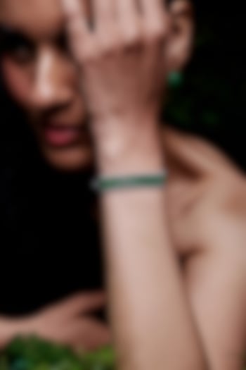 White Rhodium Finish Emerald Spinel Stone Tennis Bracelet In Sterling Silver by MISS JO at Pernia's Pop Up Shop