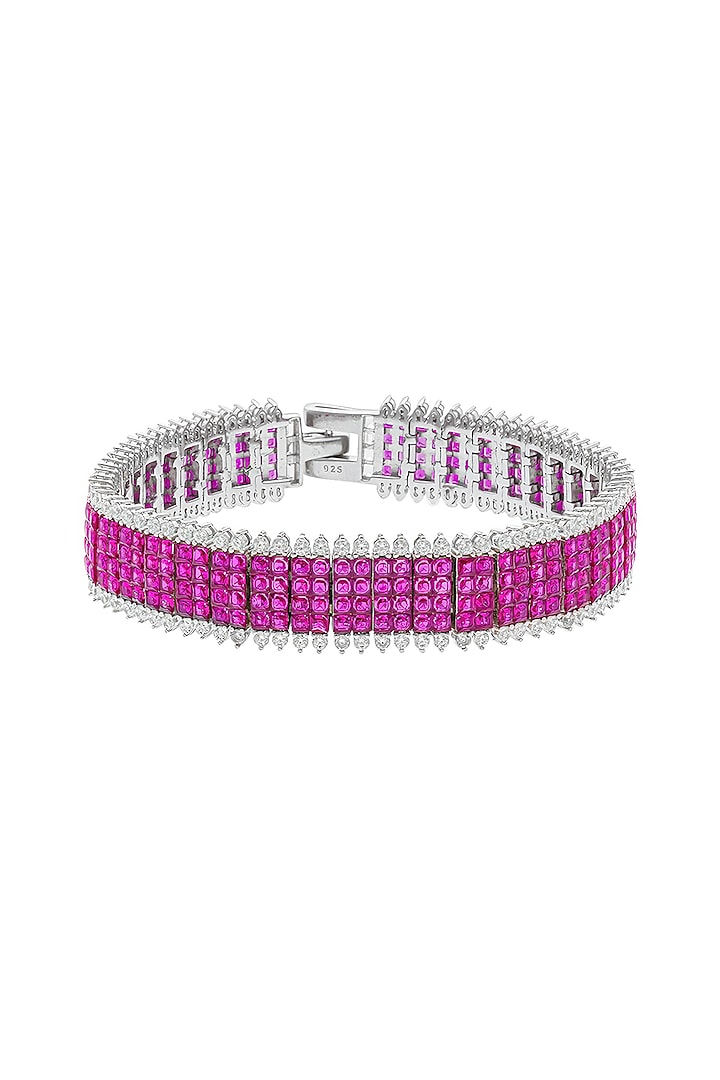 White Rhodium Finish Ruby Spinel Stone Tennis Bracelet In Sterling Silver by MISS JO at Pernia's Pop Up Shop