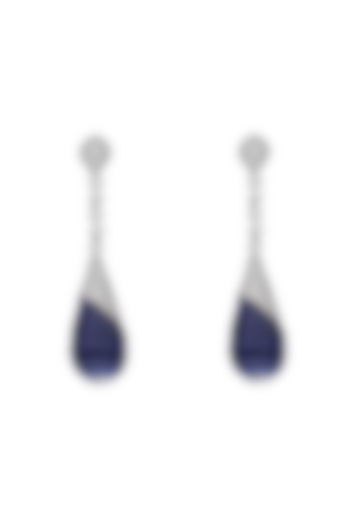 White Rhodium Finish Sapphire Spinel Stone Dangler Earrings In Sterling Silver by MISS JO at Pernia's Pop Up Shop