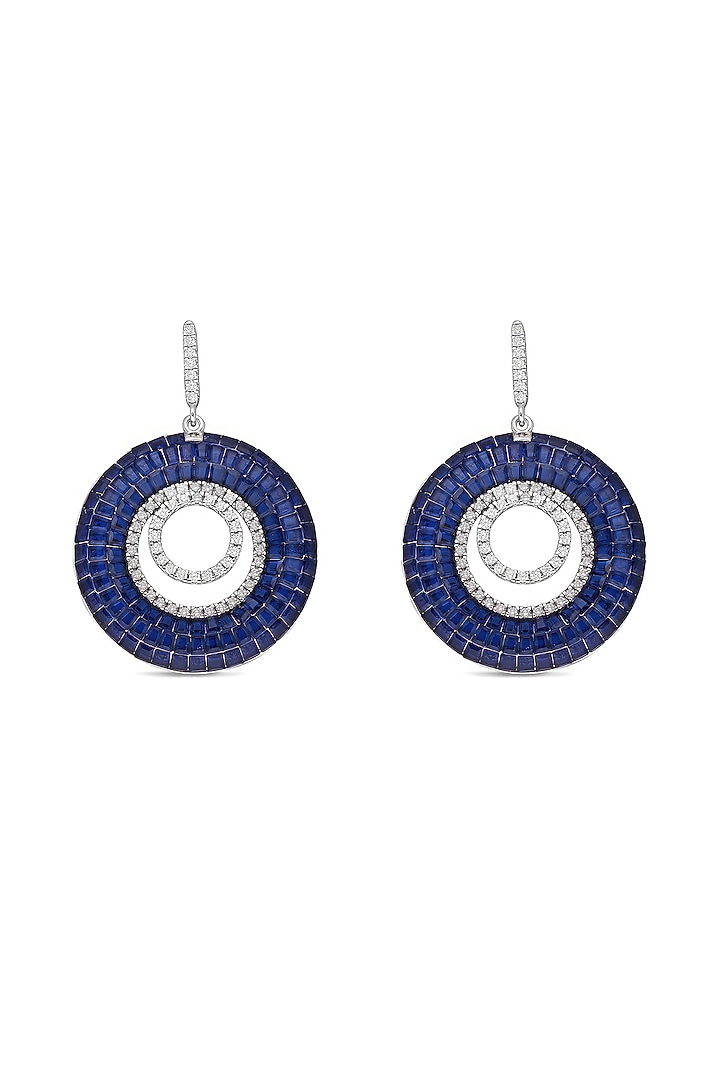 White Rhodium Finish Sapphire Spinel Stone Dangler Earrings In Sterling Silver by MISS JO at Pernia's Pop Up Shop