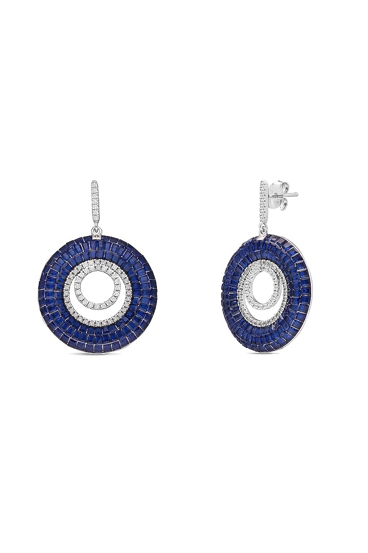 White Rhodium Finish Sapphire Spinel Stone Dangler Earrings In Sterling Silver by MISS JO at Pernia's Pop Up Shop