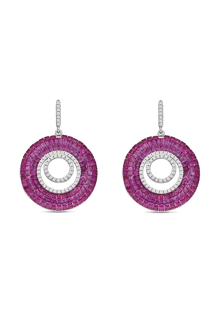 White Rhodium Finish Ruby Spinel Stone Dangler Earrings In Sterling Silver by MISS JO at Pernia's Pop Up Shop