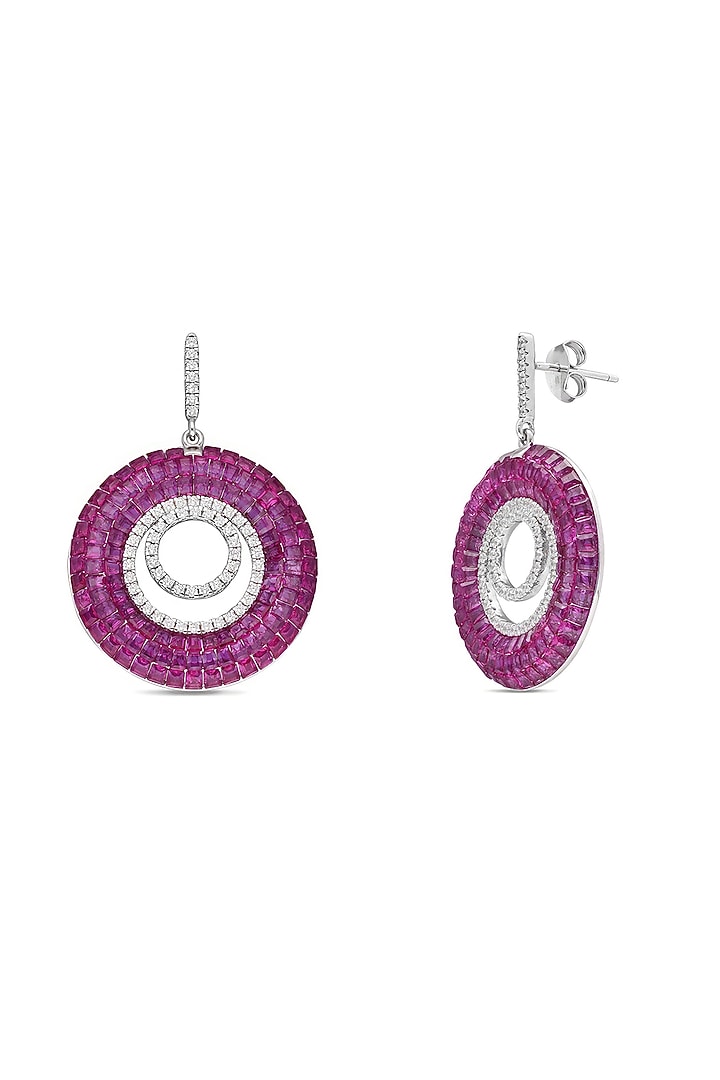 White Rhodium Finish Ruby Spinel Stone Dangler Earrings In Sterling Silver by MISS JO at Pernia's Pop Up Shop