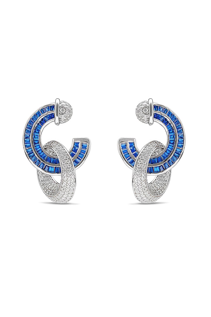 White Rhodium Finish Sapphire Spinel Stone & Zircon Hoop Earrings In Sterling Silver by MISS JO at Pernia's Pop Up Shop