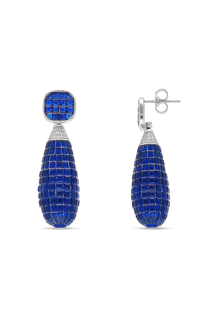White Rhodium Finish Sapphire Spinel Stone Dangler Earrings In Sterling Silver by MISS JO at Pernia's Pop Up Shop