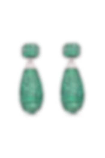 White Rhodium Finish Emerald Spinel Stone Dangler Earrings In Sterling Silver by MISS JO at Pernia's Pop Up Shop