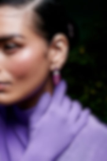 White Rhodium Finish Ruby Spinel Stone Dangler Earrings In Sterling Silver by MISS JO at Pernia's Pop Up Shop