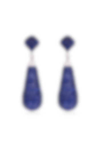 White Rhodium Finish Sapphire Spinel Stone Teardrop Dangler Earrings In Sterling Silver by MISS JO at Pernia's Pop Up Shop