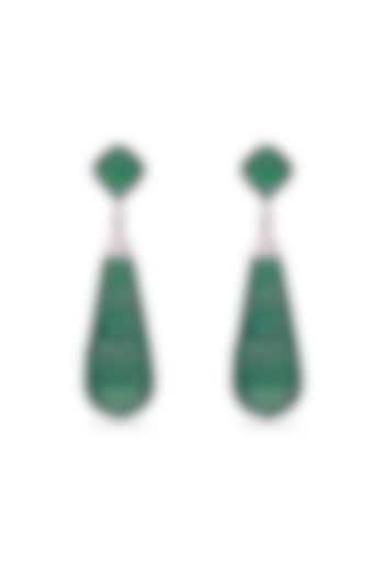 White Rhodium Finish Emerald Spinel Stone Teardrop Dangler Earrings In Sterling Silver by MISS JO at Pernia's Pop Up Shop