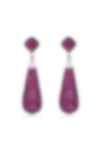 White Rhodium Finish Ruby Spinel Stone Teardrop Dangler Earrings In Sterling Silver by MISS JO at Pernia's Pop Up Shop