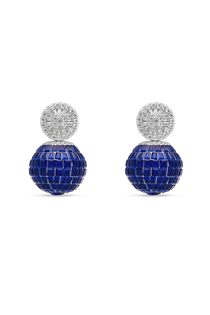 White Rhodium Finish Sapphire Spinel Stone Stud Earrings In Sterling Silver by MISS JO at Pernia's Pop Up Shop