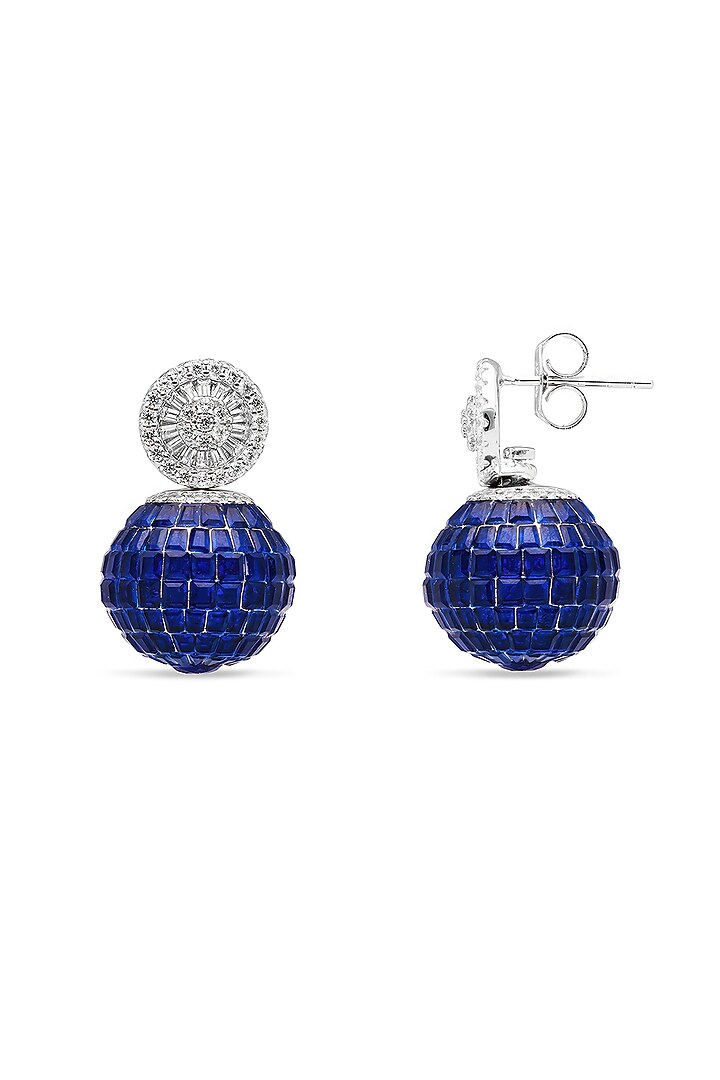 White Rhodium Finish Sapphire Spinel Stone Stud Earrings In Sterling Silver by MISS JO at Pernia's Pop Up Shop