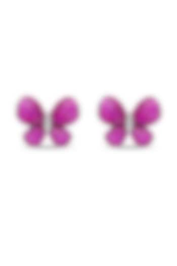 White Rhodium Finish Ruby Butterfly Stud Earrings In Sterling Silver by MISS JO at Pernia's Pop Up Shop