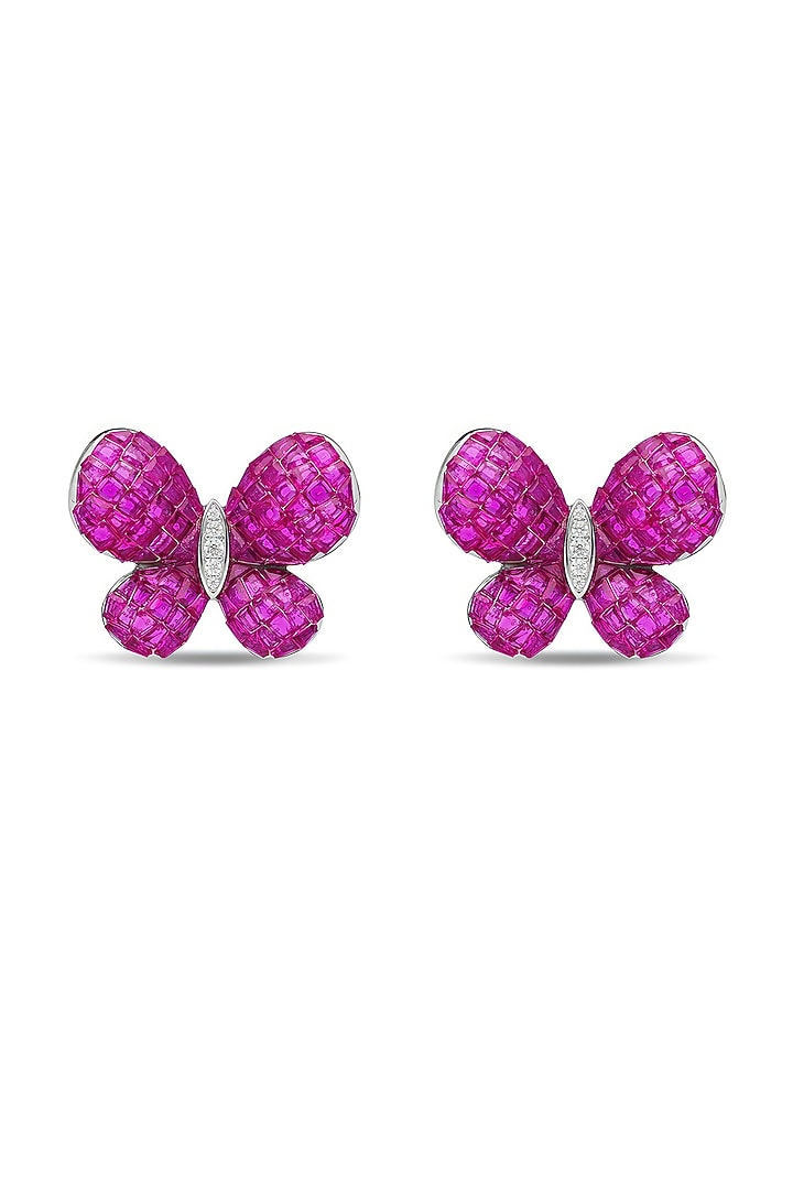 White Rhodium Finish Ruby Butterfly Stud Earrings In Sterling Silver by MISS JO at Pernia's Pop Up Shop