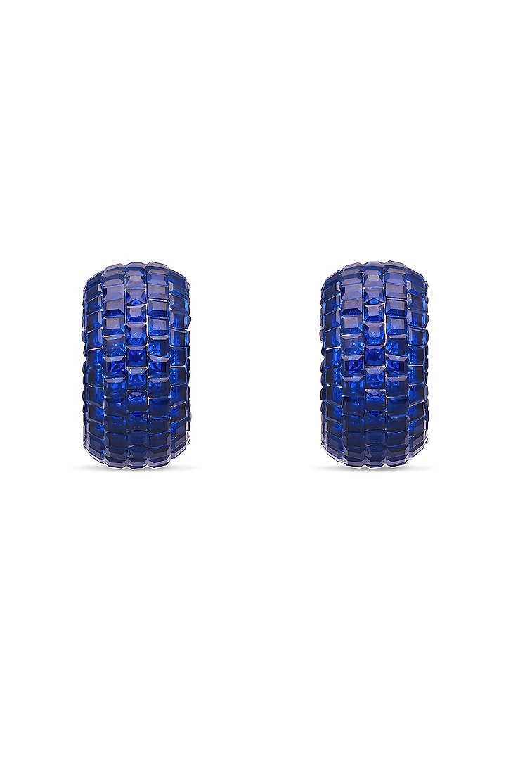 White Rhodium Finish Sapphire Spinel Stone Huggie Earrings In Sterling Silver by MISS JO at Pernia's Pop Up Shop