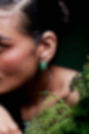 White Rhodium Finish Emerald Spinel Stone Huggie Earrings In Sterling Silver by MISS JO at Pernia's Pop Up Shop