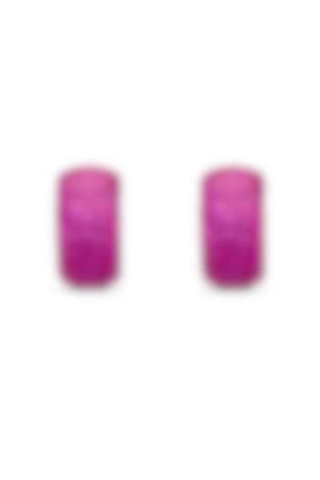 White Rhodium Finish Ruby Spinel Stone Huggie Earrings In Sterling Silver by MISS JO at Pernia's Pop Up Shop