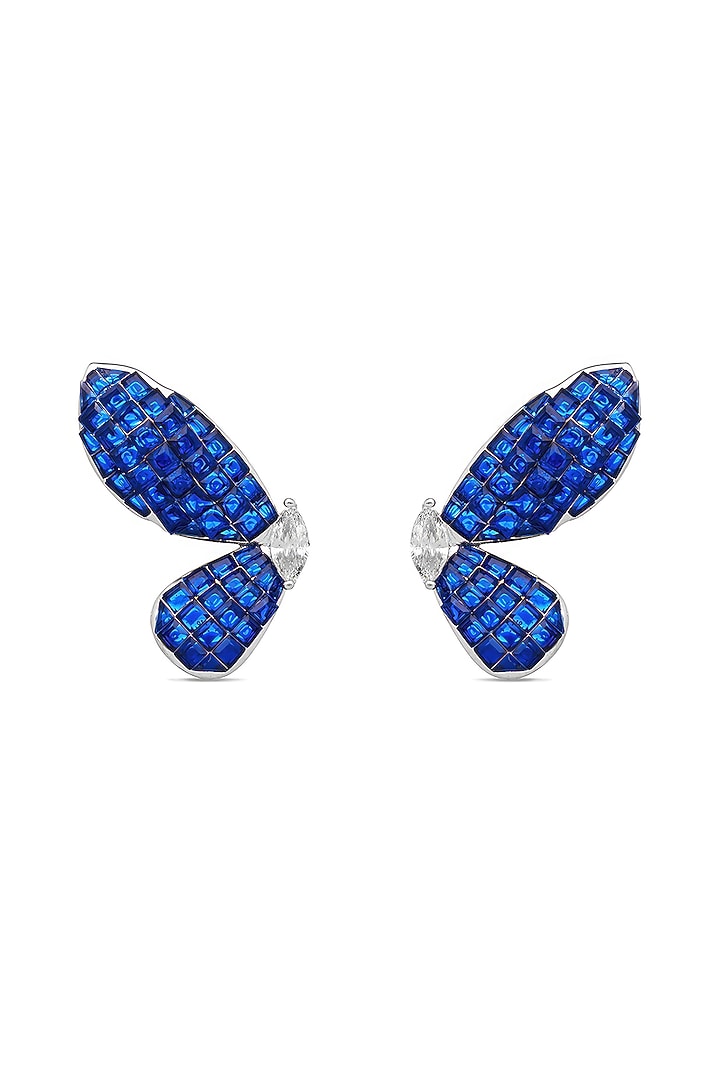 White Rhodium Finish Sapphire Spinel Stone Butterfly Stud Earrings In Sterling Silver by MISS JO at Pernia's Pop Up Shop