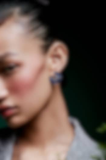 White Rhodium Finish Sapphire Spinel Stone Circlets Stud Earrings In Sterling Silver by MISS JO at Pernia's Pop Up Shop