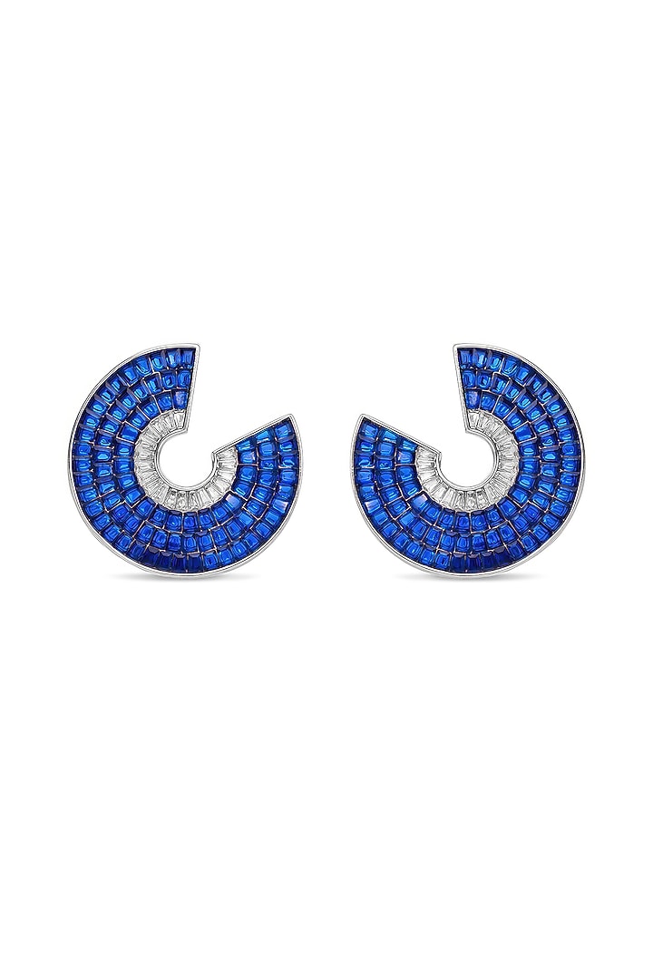 White Rhodium Finish Sapphire Spinel Stone Circlets Stud Earrings In Sterling Silver by MISS JO at Pernia's Pop Up Shop