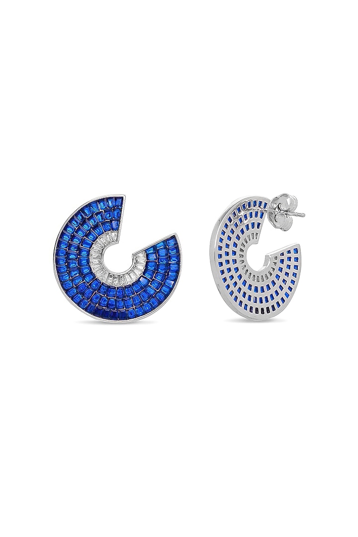 White Rhodium Finish Sapphire Spinel Stone Circlets Stud Earrings In Sterling Silver by MISS JO at Pernia's Pop Up Shop