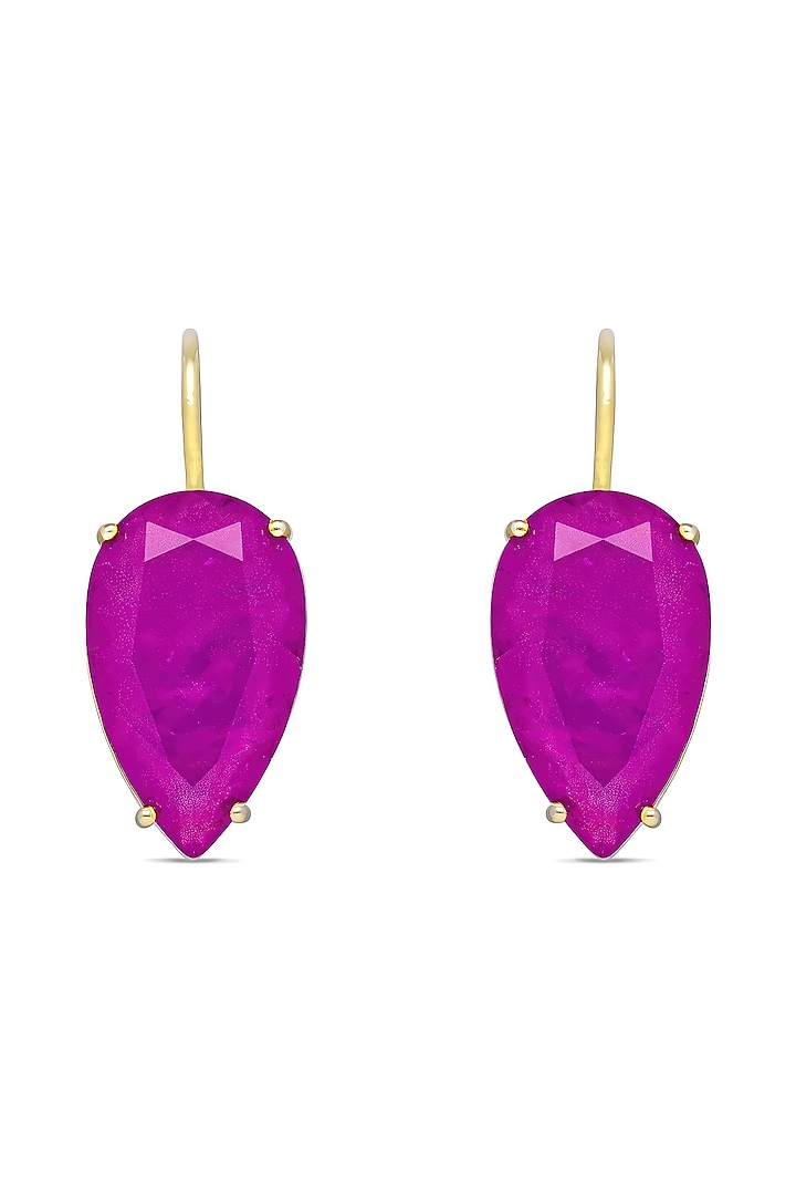 Gold Finish Amethyst Natural Stone Dangler Earrings In Sterling Silver by MISS JO at Pernia's Pop Up Shop