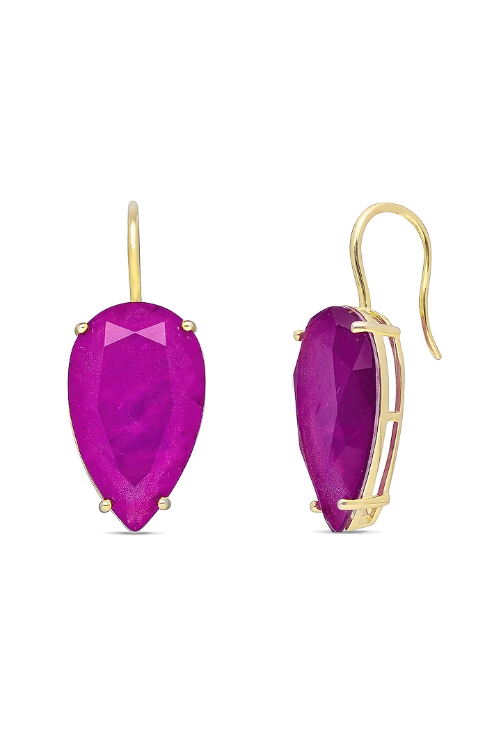 Gold Finish Amethyst Natural Stone Dangler Earrings In Sterling Silver by MISS JO at Pernia's Pop Up Shop