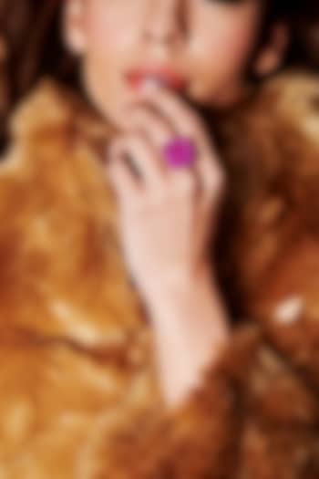 Gold Finish Dark Magenta Natural Stone Adjustable Ring In Sterling Silver by MISS JO at Pernia's Pop Up Shop