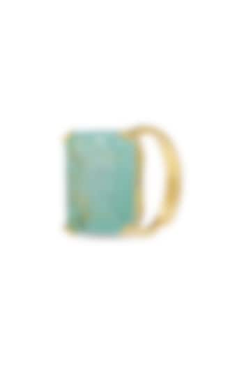 Gold Finish Turquoise Natural Stone Adjustable Ring In Sterling Silver by MISS JO at Pernia's Pop Up Shop