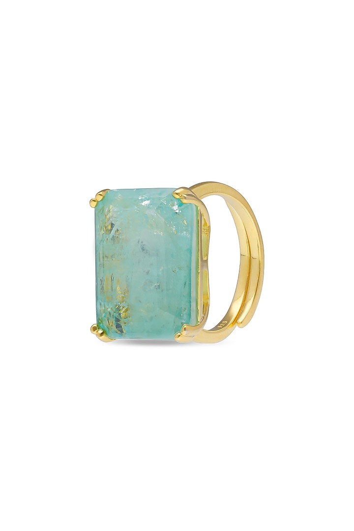 Gold Finish Turquoise Natural Stone Adjustable Ring In Sterling Silver by MISS JO at Pernia's Pop Up Shop