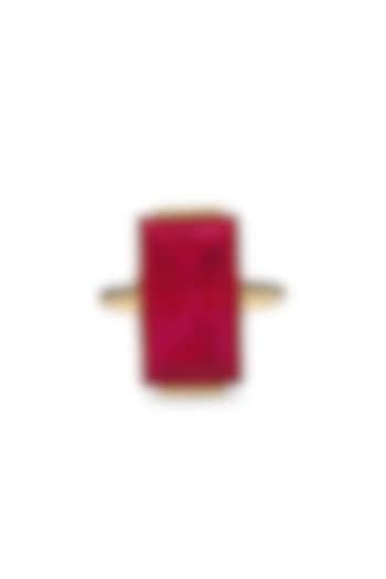 Gold Finish Deep Pink Natural Stone Aztec Adjustable Ring In Sterling Silver by MISS JO at Pernia's Pop Up Shop