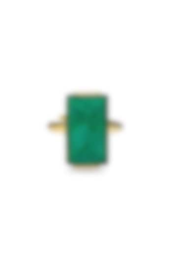 Gold Finish Emerald Green Natural Stone Aztec Adjustable Ring In Sterling Silver by MISS JO at Pernia's Pop Up Shop