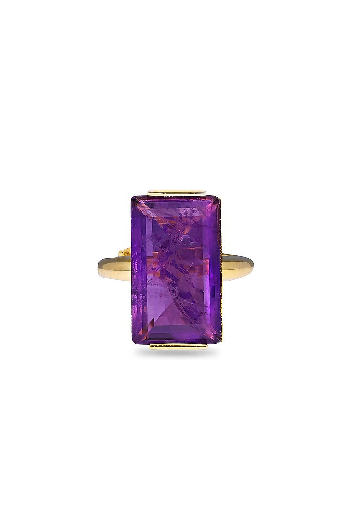 Gold Finish Purple Natural Stone Aztec Adjustable Ring In Sterling Silver by MISS JO at Pernia's Pop Up Shop