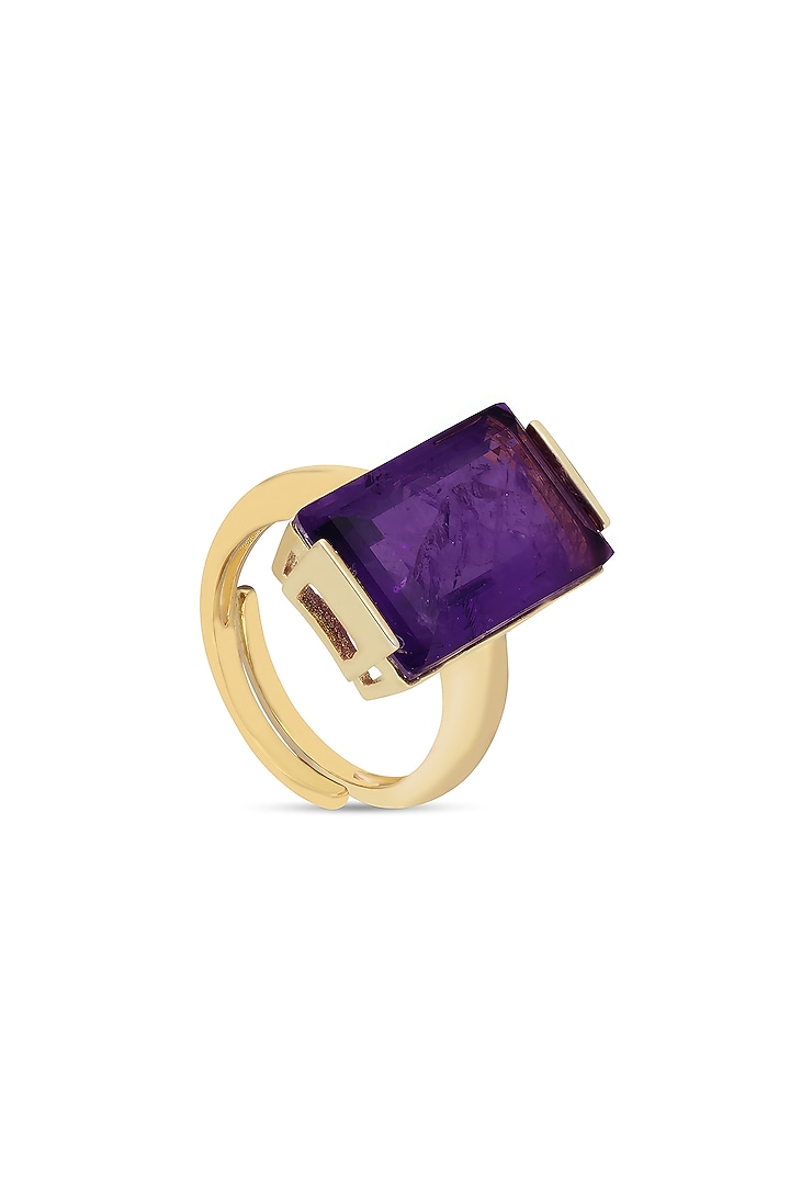 Gold Finish Purple Natural Stone Aztec Adjustable Ring In Sterling Silver by MISS JO at Pernia's Pop Up Shop