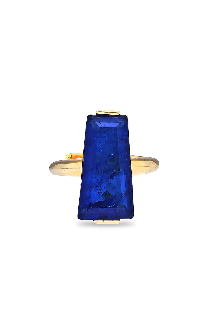 Gold Finish Blue Moon Stone Adjustable Ring In Sterling Silver by MISS JO at Pernia's Pop Up Shop