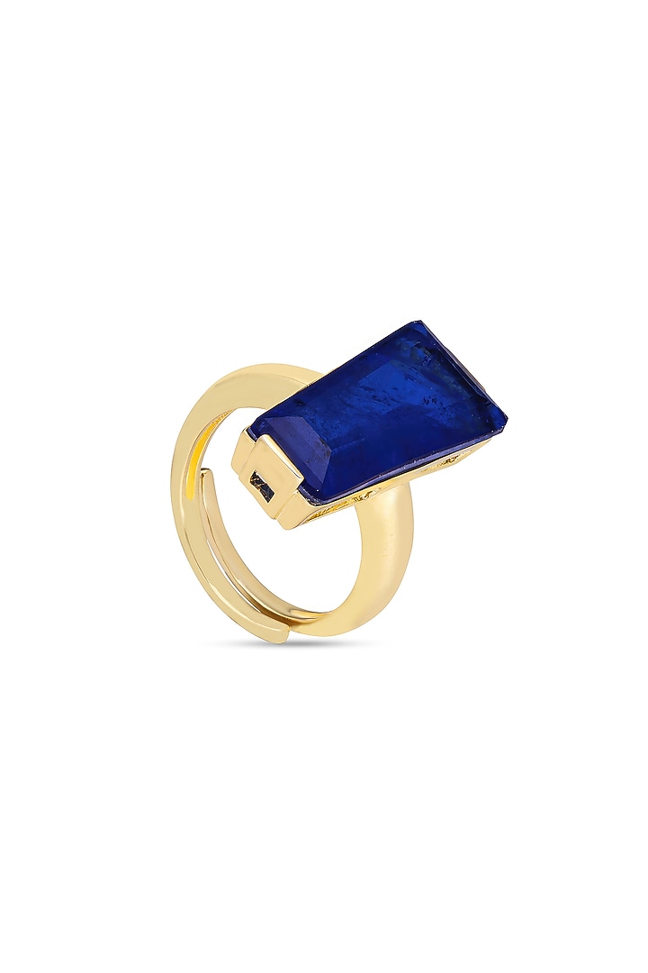 Gold Finish Blue Moon Stone Adjustable Ring In Sterling Silver by MISS JO at Pernia's Pop Up Shop