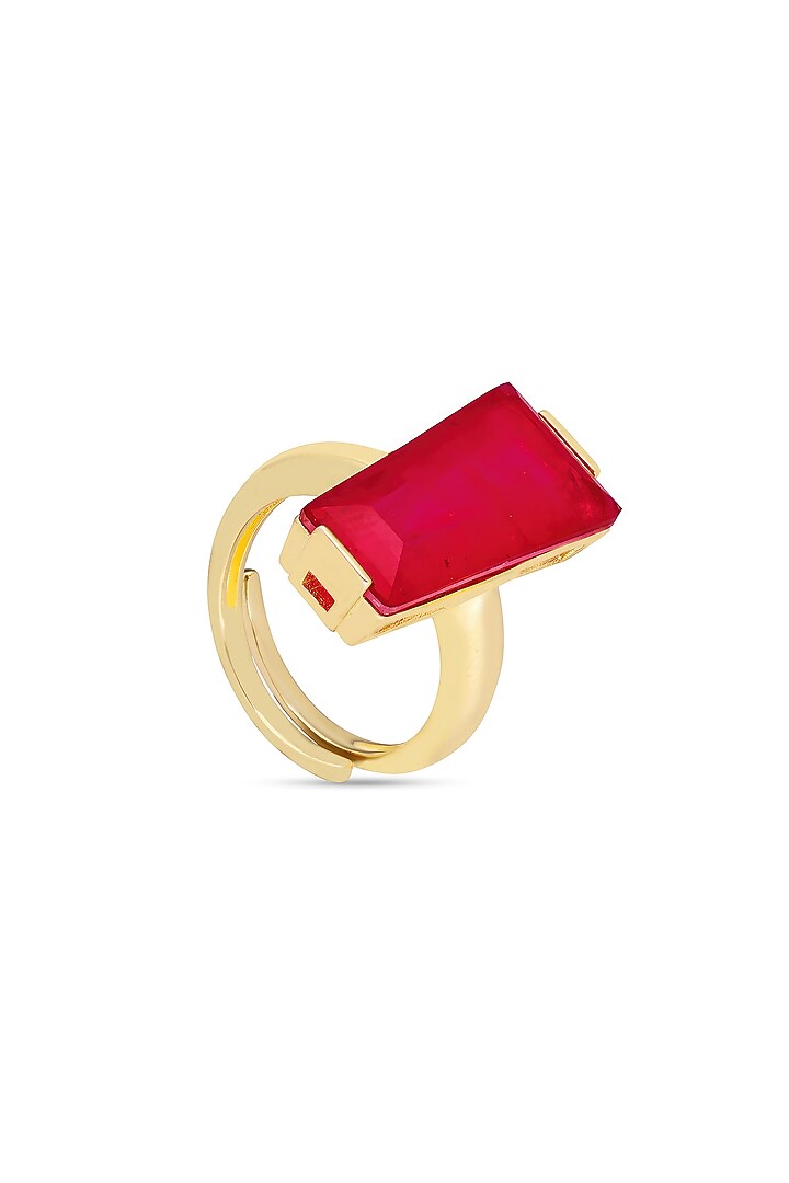 Gold Finish Deep Pink Moon Stone Adjustable Ring In Sterling Silver by MISS JO at Pernia's Pop Up Shop