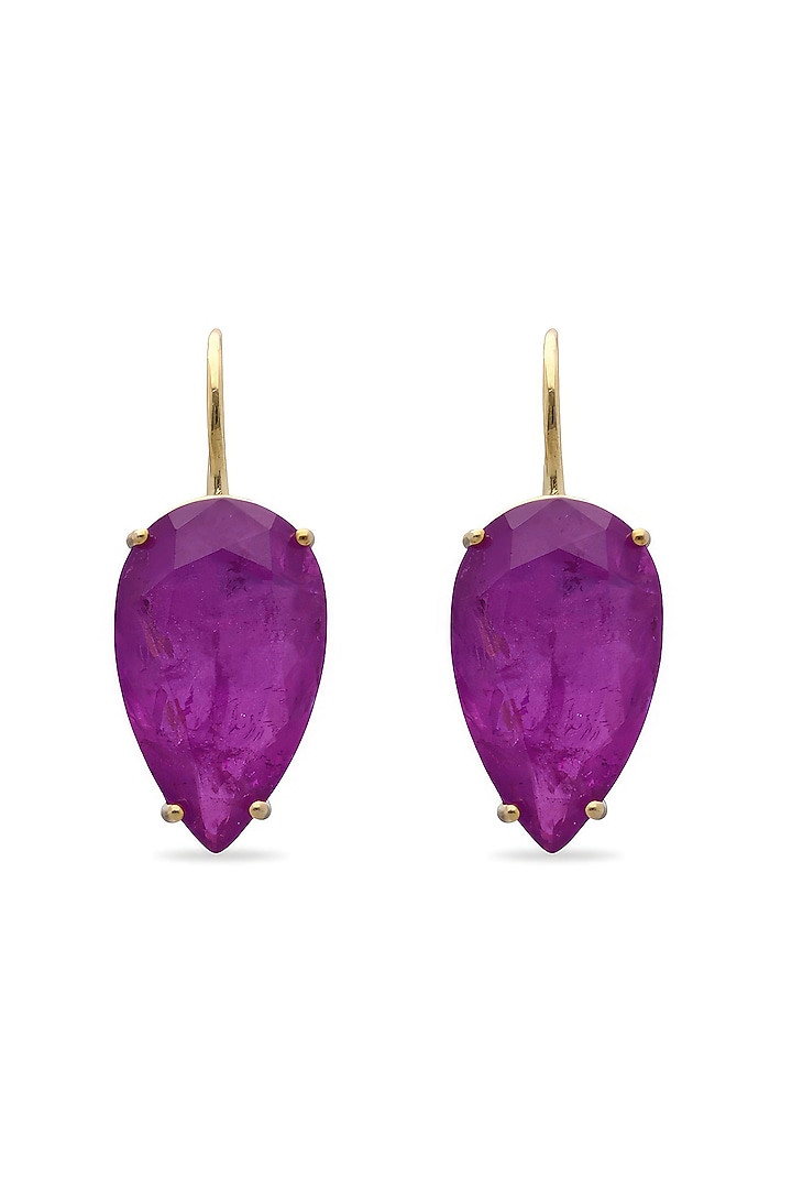 Gold Finish Amethyst Natural Stone Dangler Earrings In Sterling Silver by MISS JO at Pernia's Pop Up Shop