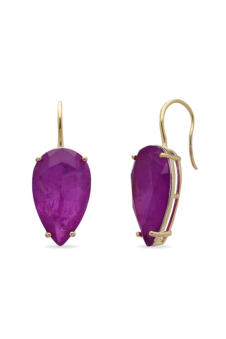 Gold Finish Amethyst Natural Stone Dangler Earrings In Sterling Silver by MISS JO at Pernia's Pop Up Shop