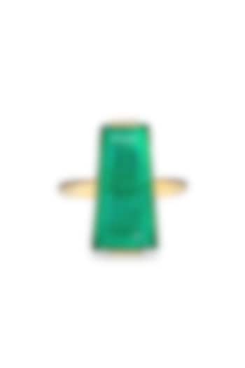 Gold Finish Emerald Green Moon Stone Adjustable Ring In Sterling Silver by MISS JO at Pernia's Pop Up Shop