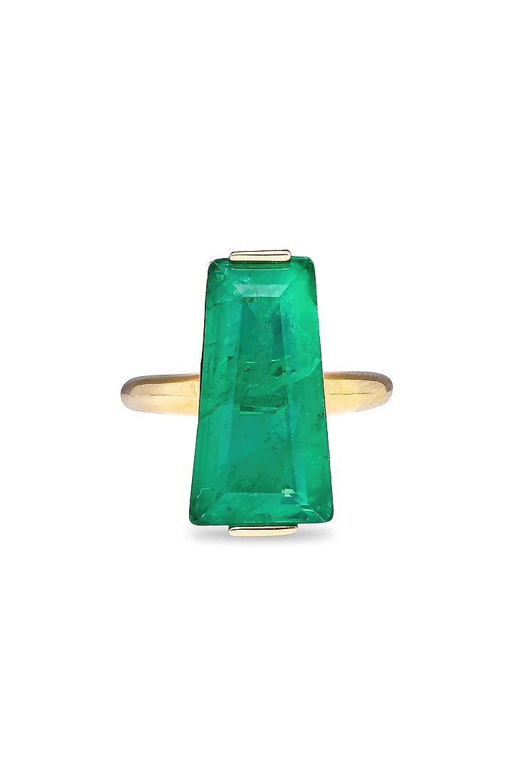 Gold Finish Emerald Green Moon Stone Adjustable Ring In Sterling Silver by MISS JO at Pernia's Pop Up Shop