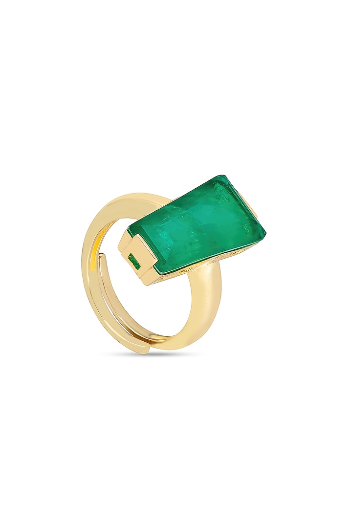 Gold Finish Emerald Green Moon Stone Adjustable Ring In Sterling Silver by MISS JO at Pernia's Pop Up Shop